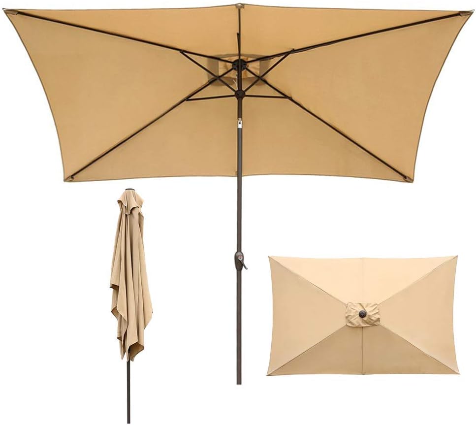 Zeh 3m 9 8ft Patio Umbrella Garden Khaki Large Outdoor Table Market Umbrella With Push Button Tilt And Crank 4 Sturdy Ribs Uv 20 Protection Facai Amazon Co Uk Kitchen Home