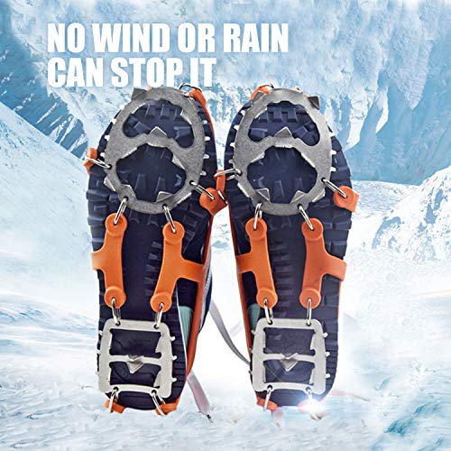 Freshday 1 Pair Non-Slip Ice Gripper Climbing Crampons Traction Cleats 19 Teeth Stainless Steel Spikes Durable Silicone Ice Creepers Shoes Cover for Walking, Jogging, Hiking on Snow and Ice