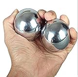 44mm Baoding Balls Chinese Health Exercise Stress Balls - Chrome Color / Traditional Beautiful Steel Palm Wooden Box Packaging