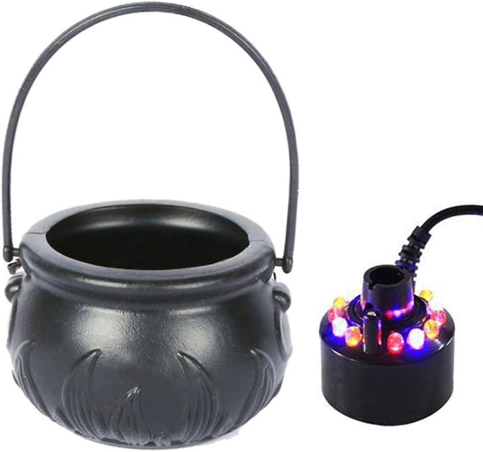 FDGT Halloween Mist Maker Fogger Water Fountain Fog Machine Color Changing Party Prop Mini Black Witch Cauldron Candy Holder Pot with Handle with 12 LEDSfor Halloween Party : Garden & Outdoor