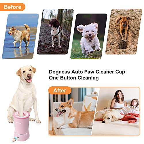 DOGNESS Automatic Dog Paw Cleaner, Portable Dog Paw Washer, Paw Cleaner for Dogs with Soft Silicone Bristles with Muddy Paws for Small and Medium Sized Dog (Pink)