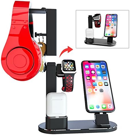 AOPETIO Charging Dock Stand Compatible for iWatch 3/2/1/AirPods/iPhone X/8/8Plus/7/7 Plus/6/6 Plus-Blk