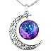 Yantu Blue Purple Women's Crescent Moon Galactic Universe Cabochon Pendant Necklace Christmas Gift