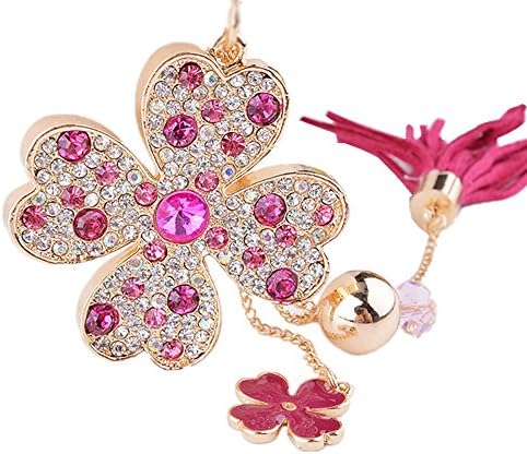 Zinc Alloy Rhinestone Lucky 4-Leaves Clover Tassel Keychains for Women Bags Charms