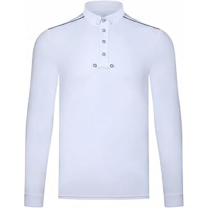 harayaa Men Equestrian Shirt Riding Shirt Top with Long Sleeves Stand Collar Four Button Placket Stretch Polyester for Traini