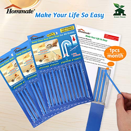 Drain Sticks Drain Stix Drain Cleaner and Deodorizer Sticks Drain Deodorizer Sticks for Clog Odor Unscented Non-Toxic for Kitchen Bathroom Sinks Pipes Septic Tank Safe As Seen On TV