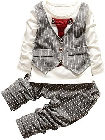 Arrowhunt Baby Boys T-Shirt Long Pants Tracksuit Gentleman Tuxedo Suit Clothes Set Grey