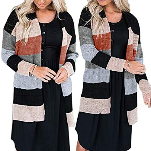 Gallity Women Long Sleeve Color Block Open Front Cardigans Sweaters Outwear with Pocket Tops (M, Black)