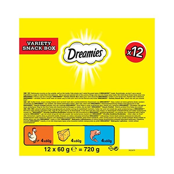 Dreamies Cat Treats Variety Pack, snacks with chicken, salmon flavour and cheese, 60 g (Pack of 12)