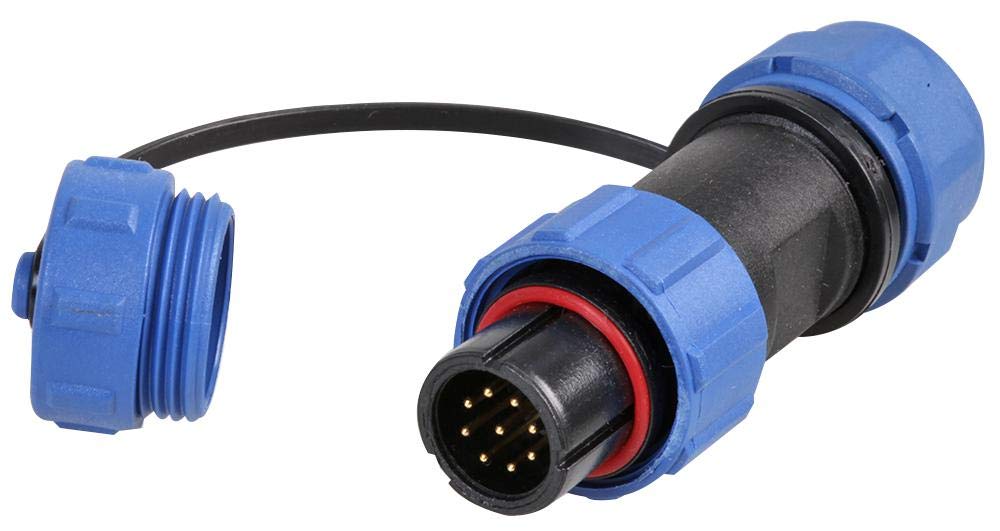 PRO ELEC 9-Pole Circular Threaded Inline Plug – IP68 Waterproof, 5–8mm Cable, 125V AC, 3A, Nylon Body with Gold Contacts – PELR0120