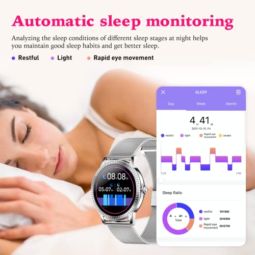 Smartwatch Damen 1,08 Zoll Fitness Armbanduhr,Smart watch Damen mit Weibliches Zyklusmanagement Musiksteuerung, Herzfrequenz,Schrittzähler,IP67 Wasserdicht Fitness Tracker,für iOS und Android