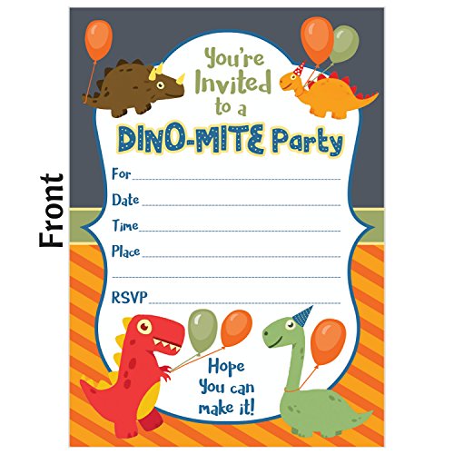 25 Dinosaur Party Invitations with Envelopes â€“ These Kids Birthday Invitation Cards (5x7 inch) are a Great Way to Tell Everyone about Your Boys or Girls Dino Theme Party