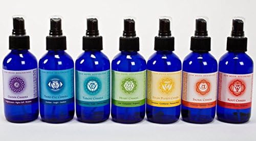 Chakra Spray Set - Balancing Body Mist & Aromatherapy Spray by New Moon Beginnings, 100% organic essential oils (4 oz)