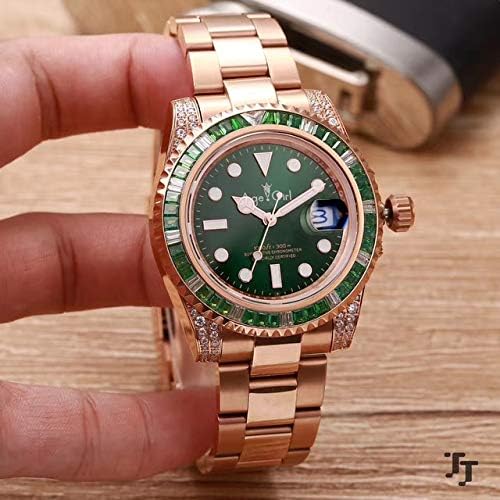 XRLSONE New Men Automatic Mechanical Waterproof Silver Black Yellow Gold Diamonds Rainbow Stainless Steel Sapphire Watch