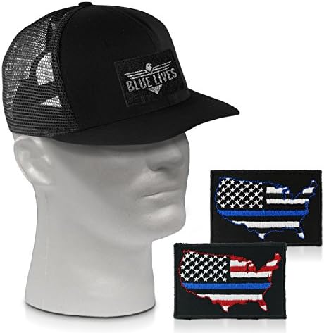 Blue Lives Matter Hat with 2 Thin Blue Line Patch | Non-Irritating Polyester Tactical Hat | Sturdy Thin Blue Line Hat with Velcro | Comfortable Mens Tactical Hat and Womens Tactical Hat