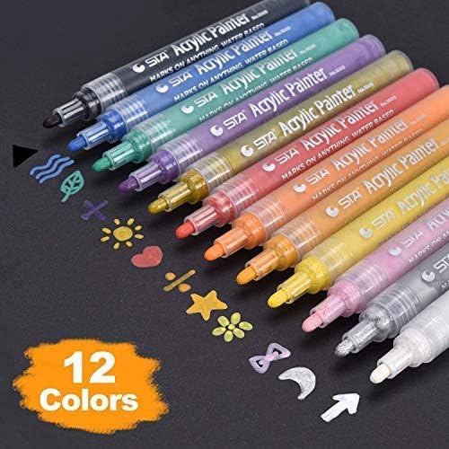 Acrylic Paint Marker Pens, Water Based [Quick Dry] DealKits Pen for Scrapbooking Crafts, DIY Photo Album, Art Rock Painting, Wedding Guest Book, Card Making, Metal and Ceramics, Glass etc. - Set of 12