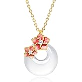 ZHOU LIU FU Sterling Silver Necklaces White Chalcedony Peace Buckle Pendant Necklace Dainty Jewelry Chain Flower Necklace for Women Her Birthday Anniversary Valentines Gifts 15.7-17.7"/40+5CM J0614770