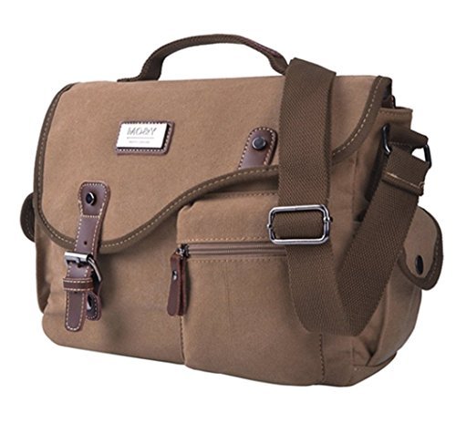 Canvas Messenger Shoulder Bag, EKOOS Retro Designe Unisex Messenger Bag Shoulder Bag Lightweight Crossbody Small Satchel Bag for School Travel Hiking Outdoor (Coffee) 12.6in(L)x9.5in(H)x3.94in(W)