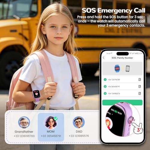 4G Children's Smartwatch GPS Watch with Video Calls, Voice Chat, School Mode, Dual Camera, Alarm, Pedometer, IP68 Calculator Smart Watch for Boys and Girls, Purple