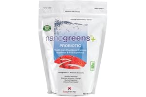 Biopharma Scientific Nanogreens+Probiotic: Greens Superfood Fruit & Vegetable Powder Smoothie Mix & 5 Billion Probiotics for Digestive Health with Spirulina, Chlorella, Strawberry Flavor, 30 Servings
