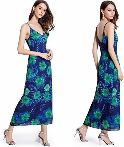 QILOVE Women's Casual Vintage Style Dress (Large, V Neck Boho Maxi Dress-C2)