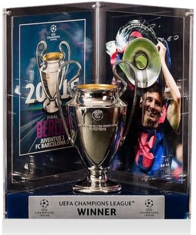 LIONEL MESSI Signed Barcelona UEFA 2015 Replica Trophy Display ICONS