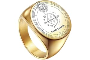 PAMTIER Unisex Stainless Steel Dome Solid Plain 12 Constellation Horoscope Zodiac Signet Ring