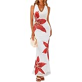 ZESICA Women's 2026 Summer Halter Neck Floral Print Maxi Dress Sleeveless Backless Wedding Guest Party Bodycon Long Dresses