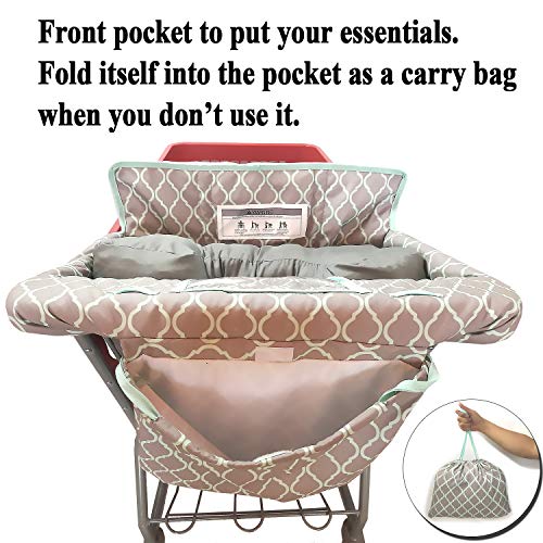 Soft Pillow Attached 2-in-1 Shopping Cart and High Chair Cover for Baby~Padded~Fold'n Roll Style~Portable with Free Carry Bag (Grid)