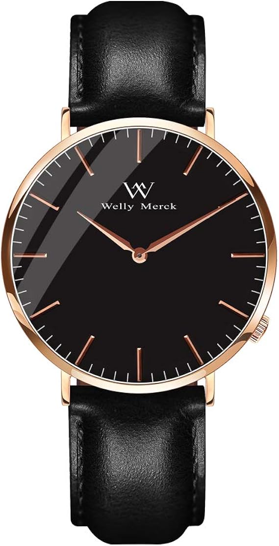 Amazon Welly Merck 時計 メンズ スイスブランド ビジネス サファイアガラス スイスクォーツ 42ｍｍ黒文字盤 ｍｍ ブラックレザーベルト 日常生活防水 メンズ腕時計 腕時計 通販