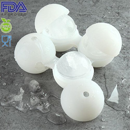 Silicone Ice Cube Trays with Lids - 4 Large 4.5 cm HUGE Ice balls" Spheres" - Flexible Rubber Plastic Stackable Mini Easy Cocktail or Whiskey Ice Cube Tray