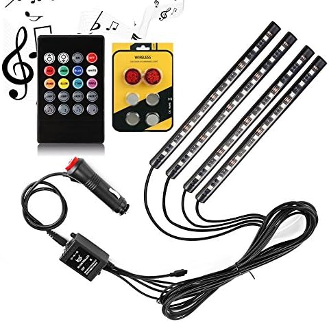 Multicolor LED Car Strip Light - Bamshoot 4pcs 48 LED Music Car Interior Light LED Under Dash Lighting Kit with Sound Active Function,Wireless Remote Control,Car Charger,2pcs Car Door Safety Lights