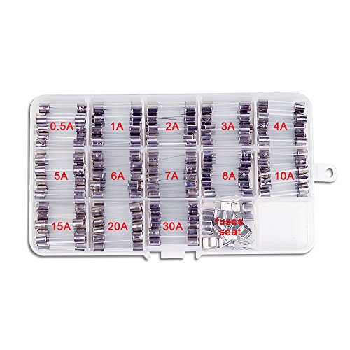 UCTRONICS 13 Values 130pcs Fast-blow Glass Fuses Assorted Kit 6x30mm 250V 0.5 1 2 3 4 5 6 7 8 10 15 20 30A Tube Fuses with Plastic Box and 10 fuses seat
