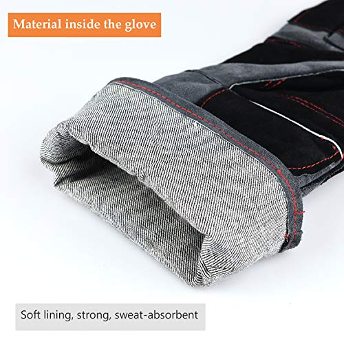 Welding Gloves Lined Leather Extreme Heat Resistant Double Insulation For Mig, Tig Welders, BBQ, Gardening, Camping, Stove, Fireplace and More - 16 in, Grey+Black