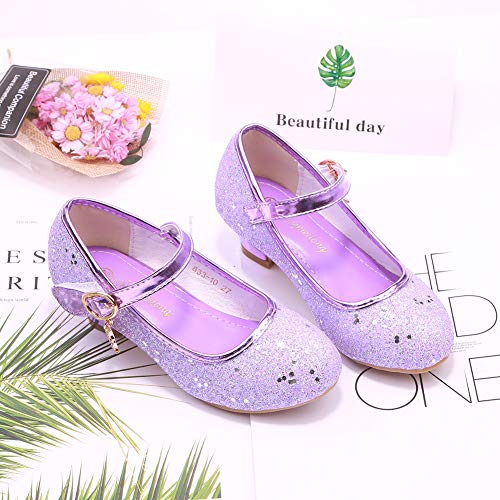 Kids Girls Flats Sparkle Party Mary Jane Princess Dress Shoes (1 M US Little Kid, Purple)