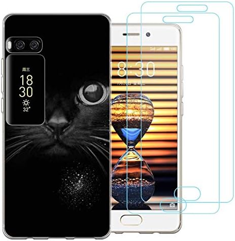 Meizu Pro 7 Case,Bearded cat Soft Transparent Silicone TPU Protective Case Cover For Meizu Pro 7 (5,2") with TWO tempered glass screen protector