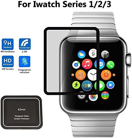 38mm 42mm Apple Watch Screen Protector,Wandele Tempered Glass Screen Protector cover [9H Hardness][Anti-Fingerprint] for Iwatch Series 1 2 3 [Only Covers the Flat Area] (black, 42mm)
