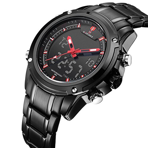 Tamlee Luxury Men s Steel Quartz Analog Sport Watches Dual-Display Stopwatch Date Waterproof Wristwatch