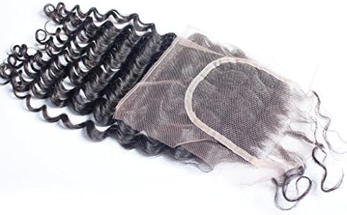 Brazlian Deep Wave Virgin Hair 4x4 Swiss Lace Top Closure Free-parting Middle-parting 130% Density Brazilian Curly Closure