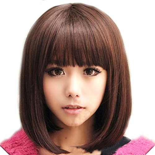 Lovely Short Bob Hair Straight Fringe Wig Heat Resistant Full Hair