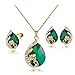 Ezing Women's Gold Plated Teardrop Crystal Necklace, Rings and Earrings Jewelry Set (green)