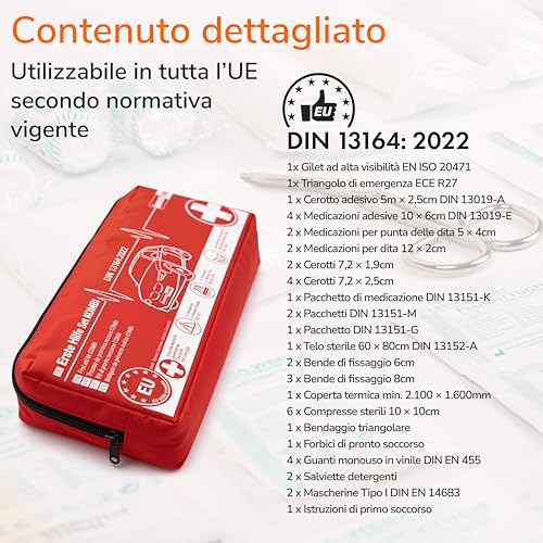 Upgrade4cars Car First Aid Kit 2026 with Emergency Triangle and Jacket according to Current Standard DIN 13164 Valid in All Europe Combination Bag Car Emergency Accessories