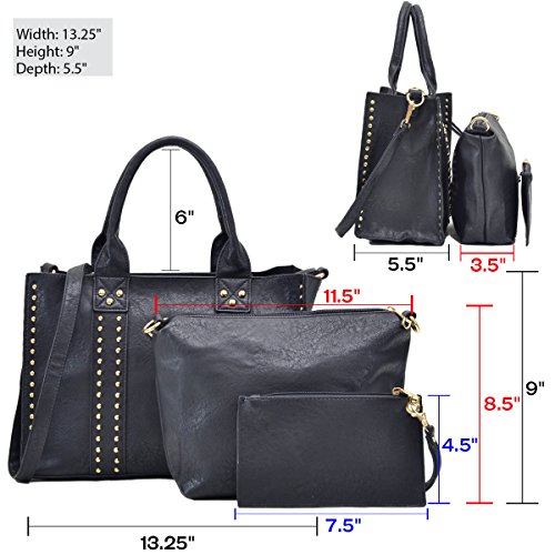 Women Handbag 3 Pieces Set Leather Shoulder Bag Satchel Purse 3 in 1 Simple Design Bronze - Thumbnail 6