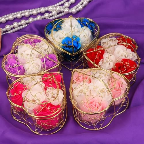 Soap Rose Flower Bouquet Gift, Portable Rose Soaps Basket, Simulation Rose Soap Flower Gift Boxes, Flora Scented Soap Rose Flower, Gift For Anniversary/Birthday/Wedding/Valentine’S Day, (E)