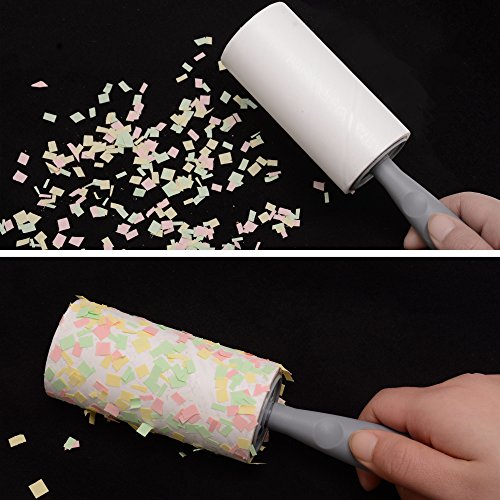 Lint Roller,Long Handle Drum Type Strong Sticky Lint Remover Roller with 4 Refills Total 300 Sheets for Pet Hair,Dust,Clothes and Car seats Removal(Gray)