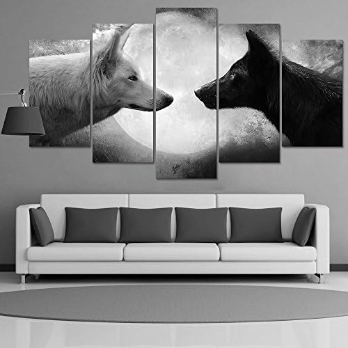HD Print 5 pcs canvas wall art black white wolf painting art picture home Decor Canvas wall Art Print Painting on canvas PT1042,large,framed