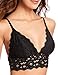 DOBREVA Women's Lace Padded Bralette Plunge Wireless Longline Bra for A to D Cups Black (Bra) Small
