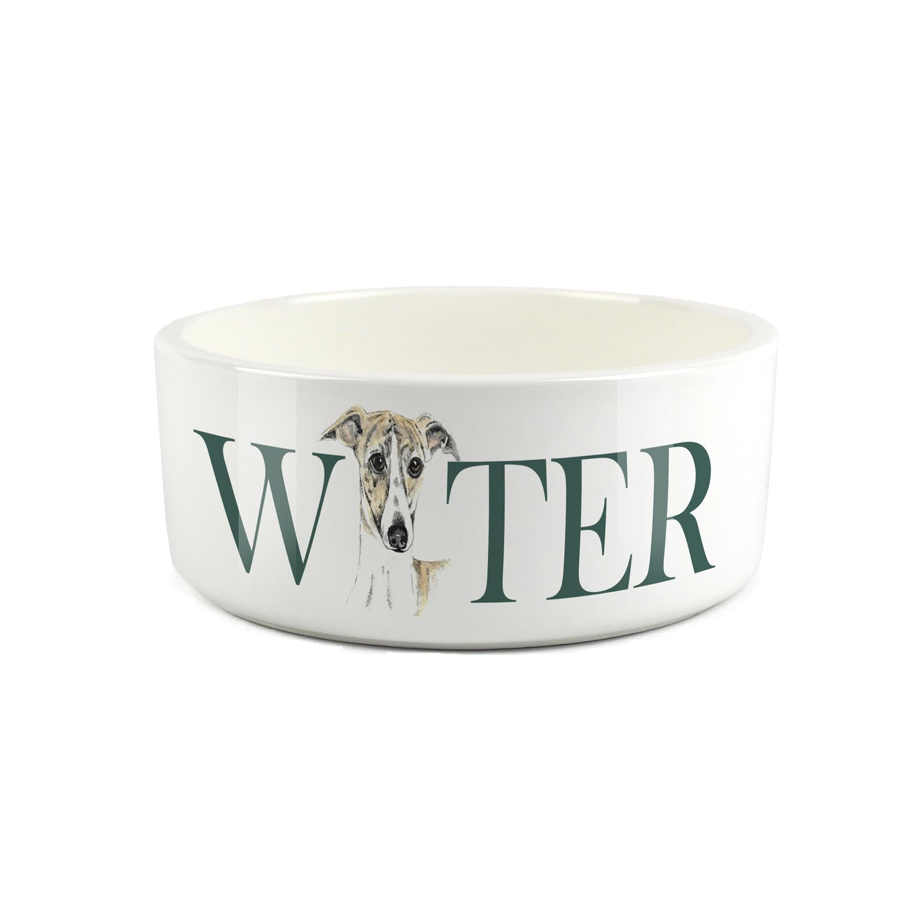 Whippet Pet Bowl - Large Ceramic Water Bowl - White Water Dish For Dogs