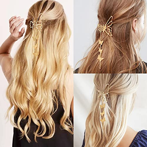 4 PCS Butterfly Hair Clips, Butterfly Metal Non-slip Hair Clip, Gold Hair Claw Clips, Tassel Hair Clip, Hair Clips for Thick Hair, Hair Jaw Clips for Women Girls, Hair Accessories for Women