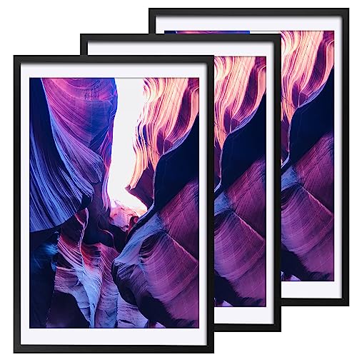 TWING Poster Frames 24X36 Picture Frames Sets of 3, Display pictures 20x30 with Mat or 24 x 36 without Mat, Black Frame For Wall Gallery Art Decor Mounting
